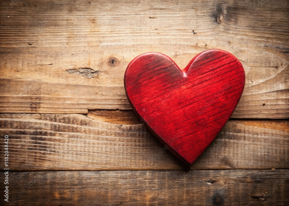 Rustic Red Wooden Heart Valentine's Day Decoration - Copy Space Rustic Red Wooden Heart Valentine's Day Decoration - Copy Space