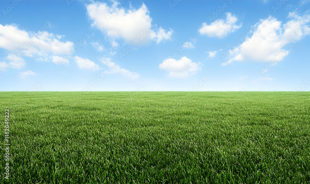 Serene landscape featuring a vast expanse of lush green grass under a vibrant blue sky dotted with fluffy white clouds. Ideal for backgrounds, nature themes, and tranquility concepts. Serene landscape featuring a vast expanse of lush green grass under a vibrant blue sky dotted with fluffy white clouds. Ideal for backgrounds, nature themes, and tranquility concepts.