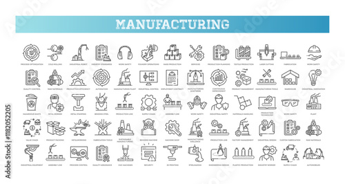 Manufacturing icons. Injection Molding, Manufacturing Tools, Product Assembly, Industrial Design, Supply chain