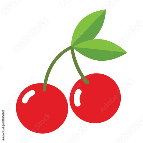 Fruitful red cherries with leaves