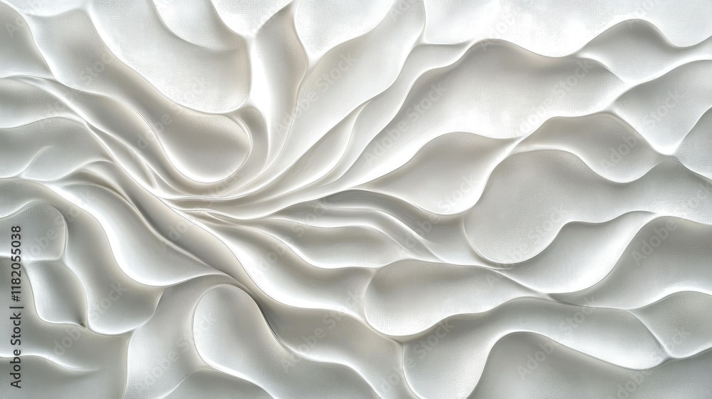 Fototapeta premium White 3D wave-inspired pattern with flowing textures and soft gradients of light and shadow on a decorative surface