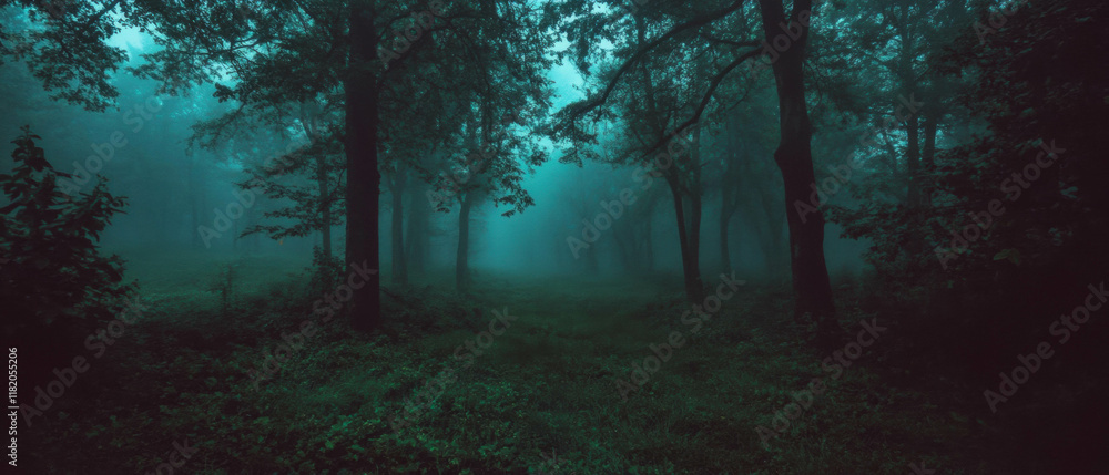 Fototapeta premium Mysterious fog envelops a lush forest creating an atmospheric escape