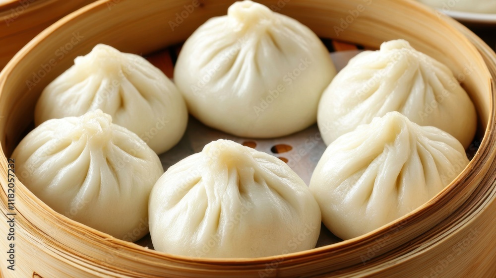 Soft and Steamed Dumplings in a Bamboo Steamer Basket Soft and Steamed Dumplings in a Bamboo Steamer Basket