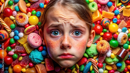 Sad Girl with Allergy, Skin Reaction, Sweets, Candy, Portrait