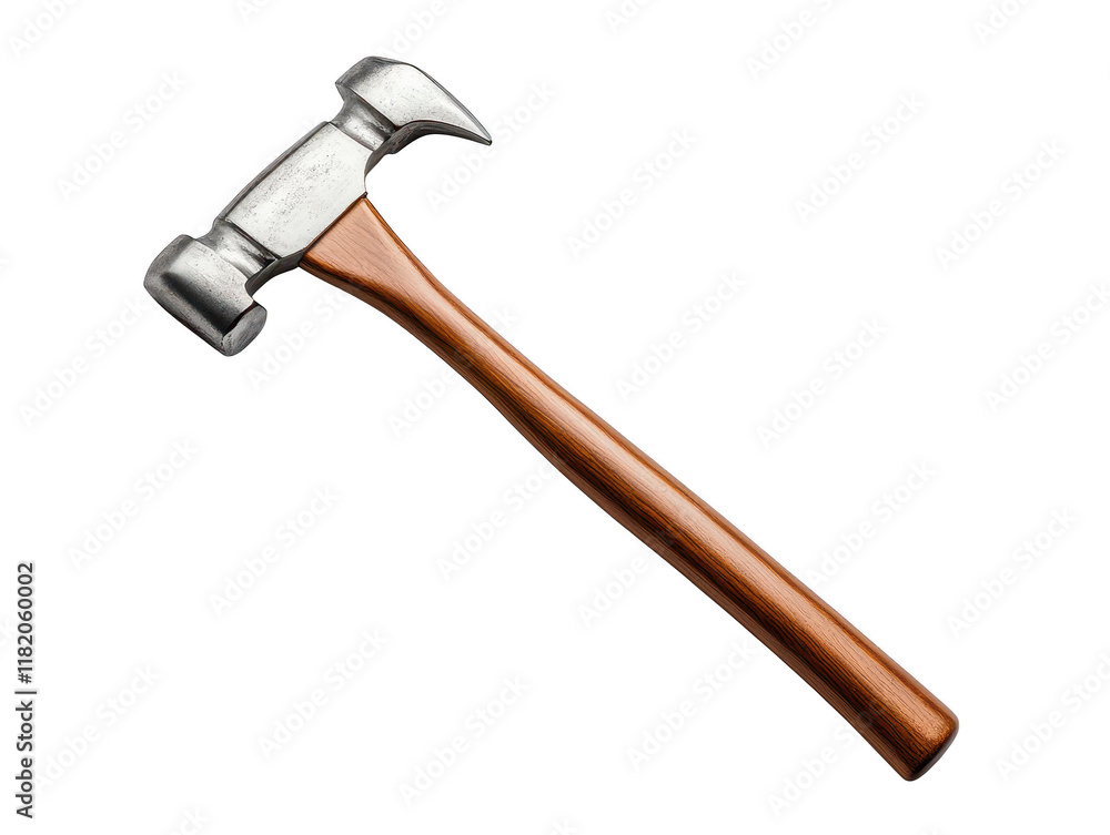 Closeup of a hammer with sturdy wooden handle on clean white background Closeup of a hammer with sturdy wooden handle on clean white background