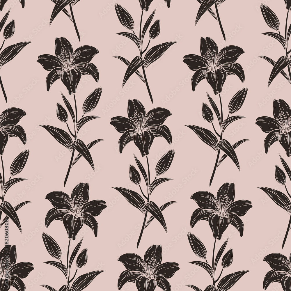 Vector seamless pattern with hand drawn lily flowers Vector seamless pattern with hand drawn lily flowers