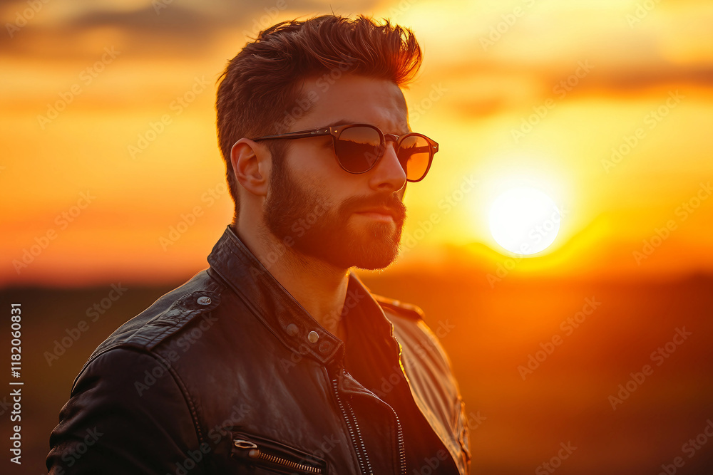 Fototapeta premium Generative AI Portrait of Person Traveler Enjoying Sunset on Beach during Summer Vacation