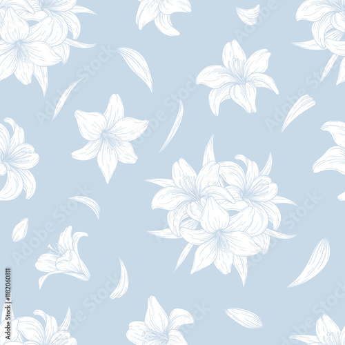 Vector seamless pattern with hand drawn lily flowers