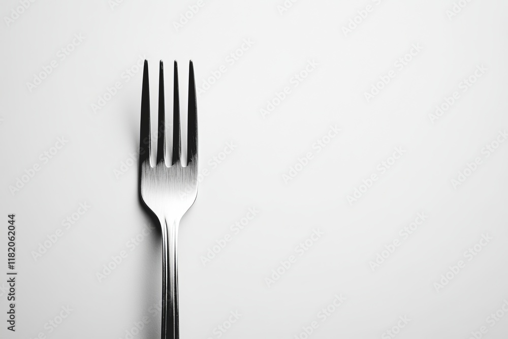 This sleek metal fork rests on a pristine white background, highlighting its minimalist form and function beautifully. This sleek metal fork rests on a pristine white background, highlighting its minimalist form and function beautifully.
