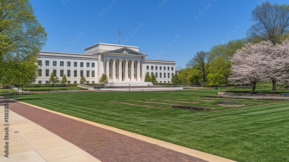 Obraz premium Historic Federal Reserve building exterior showcasing architectural grandeur and economic significance, embodying stability and financial stewardship in modern society.