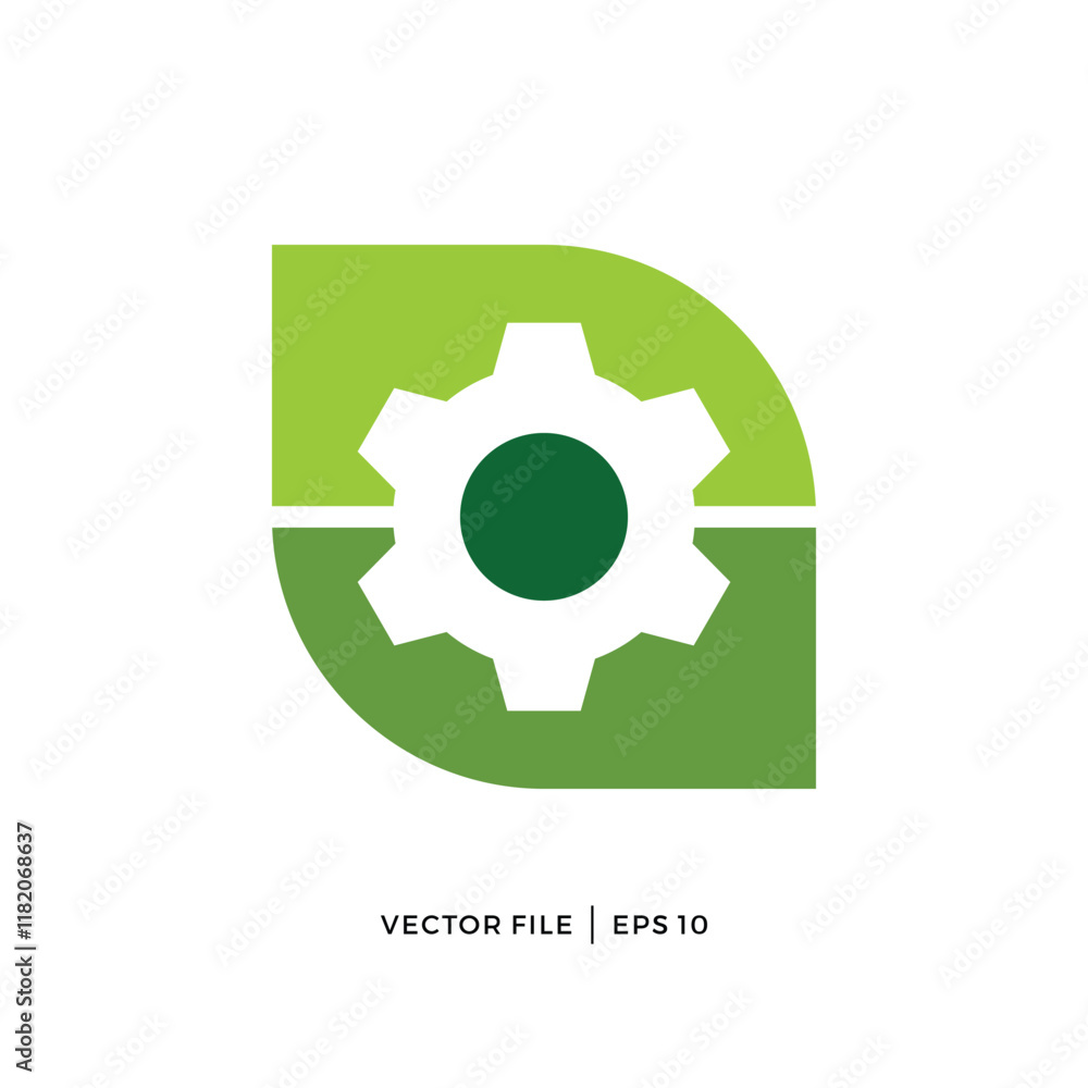 Gear leaf negative space logo design Gear leaf negative space logo design