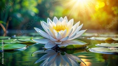 Serene Aerial Close-up: Pure White Lotus Flower in Bloom