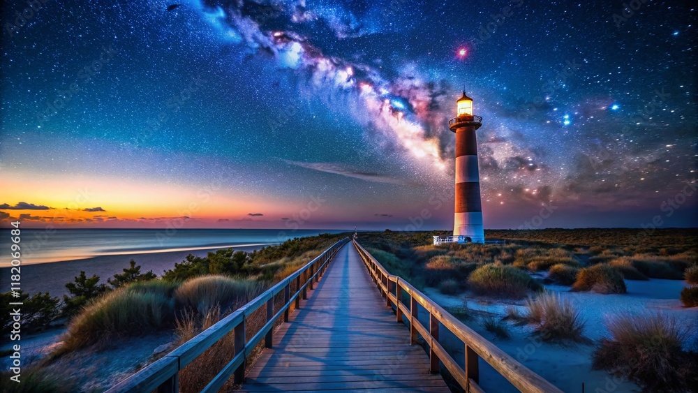 Serene Barnegat Lighthouse Beach Path at Night - Aerial View