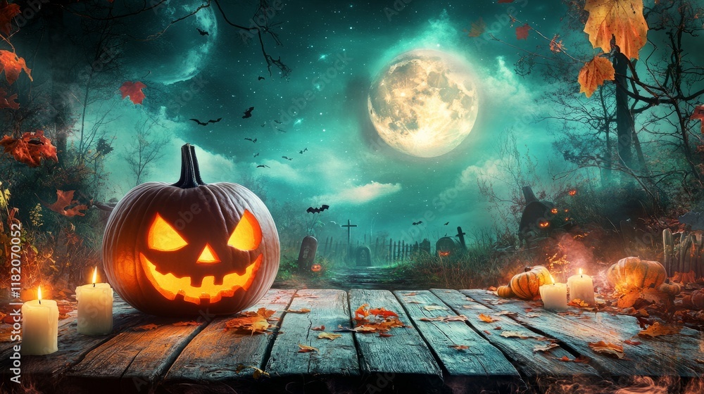 Naklejka premium halloween background with pumpkins