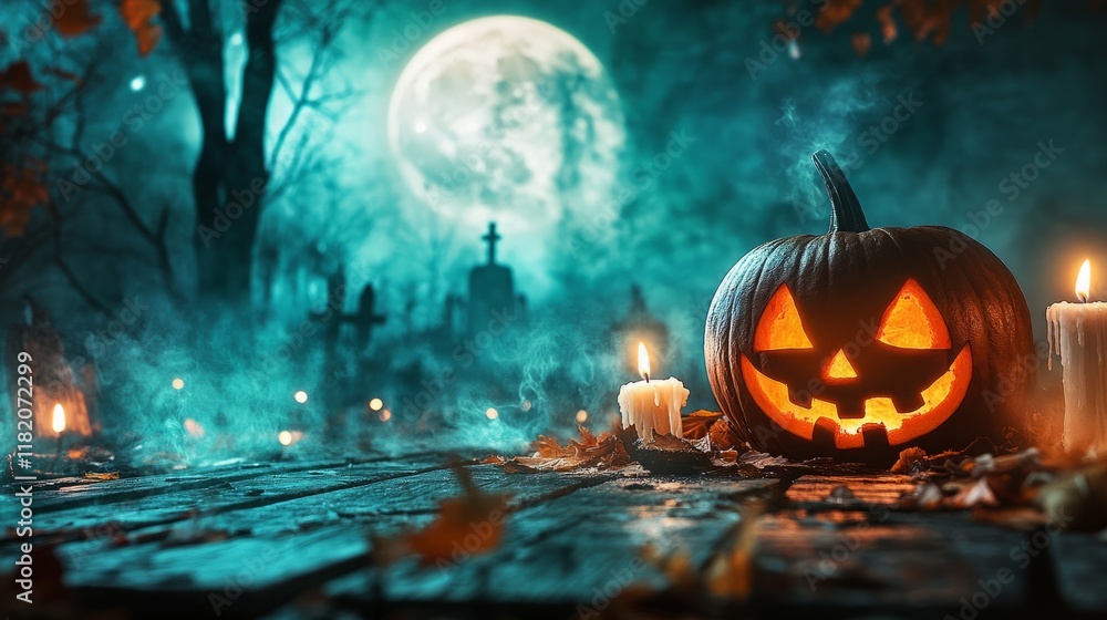 Naklejka premium halloween background with pumpkins