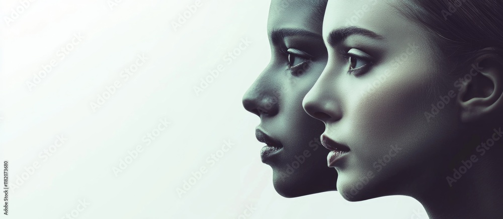Collage of diverse human profiles with contrasting features and expressions against a soft background, emphasizing unity and multiculturalism, diversity, inclusion, teamwork. Collage of diverse human profiles with contrasting features and expressions against a soft background, emphasizing unity and multiculturalism, diversity, inclusion, teamwork.