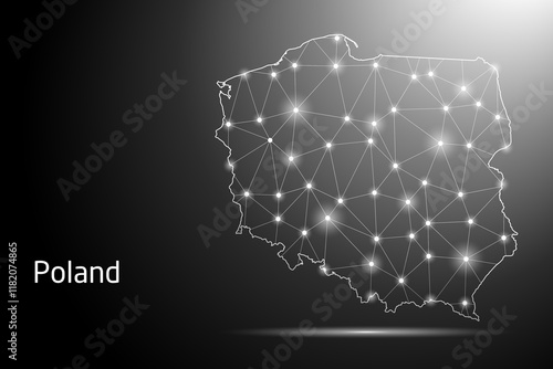 Abstract Mash Line and Point Scales on The Dark Gradient Background With Map of Poland. 3D Mesh Polygonal Network Connections. Vector illustration eps 10.