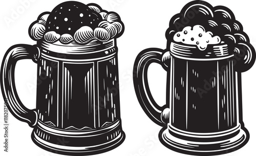 stein filled with a frothy beer glass silhouette vector art Illustration file 