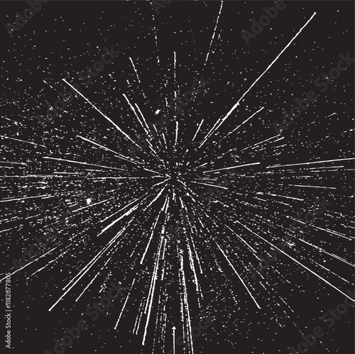 Circular starburst explosion texture. Distressed uneven grunge background. Abstract vector illustration. Overlay to create interesting effect and depth. Isolated on white background.