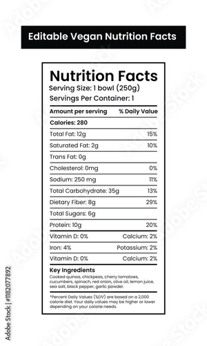 Vegan nutrition facts label template design