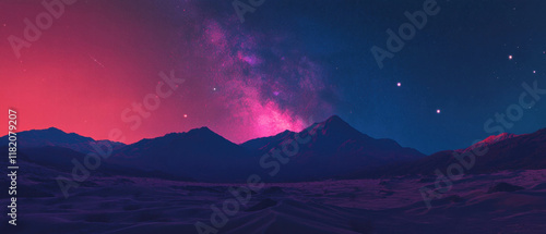 Fototapeta Naklejka Na Ścianę i Meble -  Night sky reveals the beauty of the Milky Way over a vast desert landscape