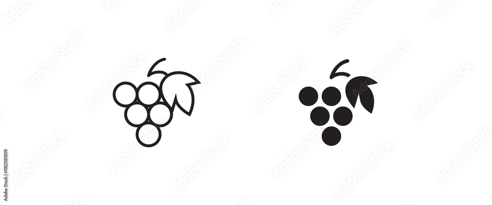 Fototapeta premium Grape Icon Food Fruits, bunches of grapes icons editable stroke, flat design style isolated on white