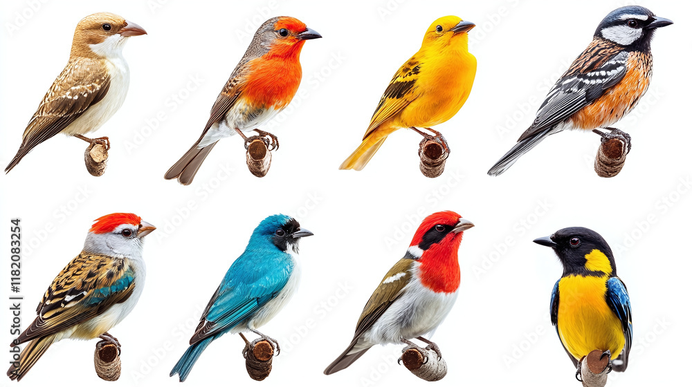 Set of different parrots, isolated on white background Set of different parrots, isolated on white background