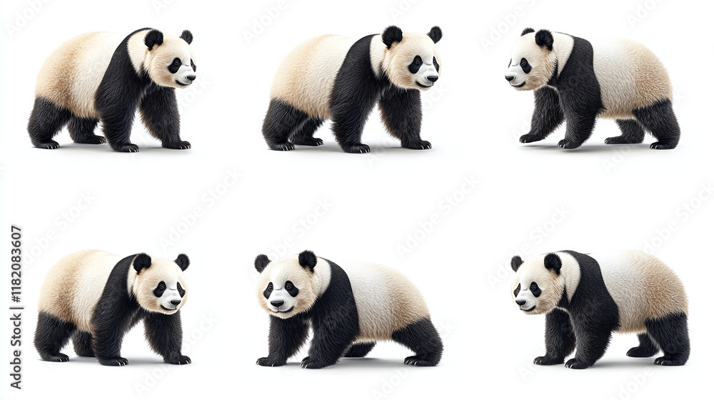 Obraz premium Set of Pandas Isolated on White. Clipart, blanks for collage.