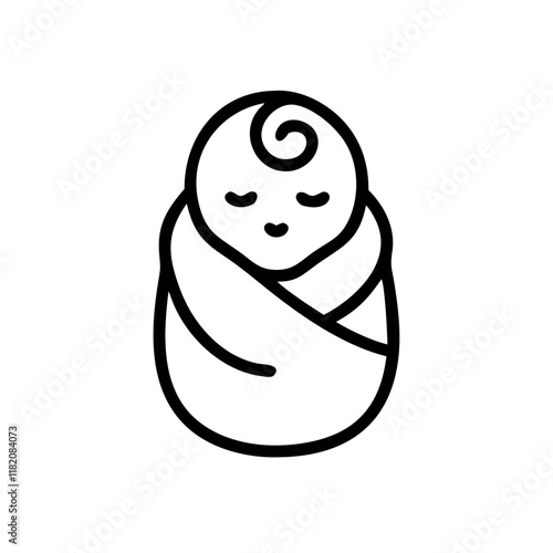 swaddled baby, peaceful expression, minimalist design, infant illustration, nurturing theme