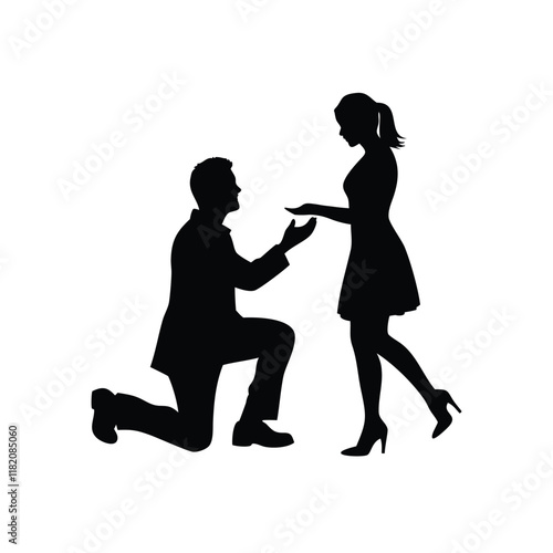Happy valentine's day couple proposing vector silhouette