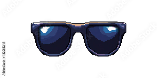 Pixel art sunglasses with blue lenses isolated on transparent background