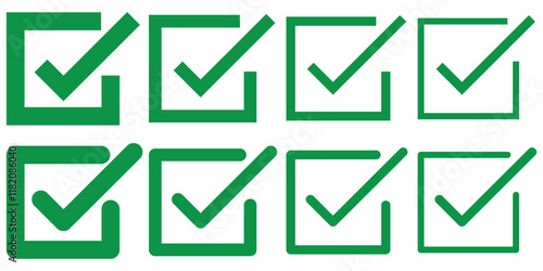 Check mark icon button set. Check mark vector icon set, Outline Tick button symbol,  and Testing symbol, Choice, Check list graphic elements, Approve, Confirm icons for business and Testing. EPS 10 