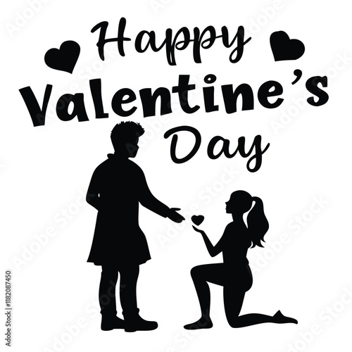 Happy valentine's day couple proposing vector silhouette