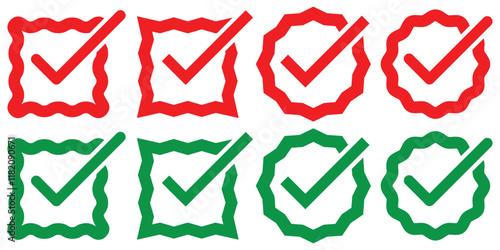 Check mark icon button set. Check mark vector icon set, Outline Tick button symbol,  and Testing symbol, Choice, Check list graphic elements, Approve, Confirm icons for business and Testing. EPS 10 