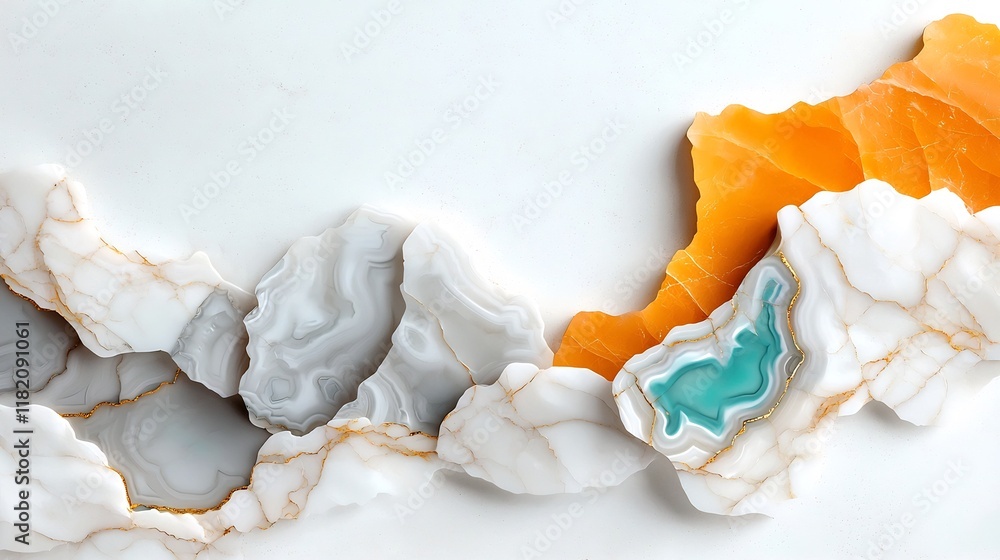 Ornate and Detailed Marble Slab with Mesmerizing Swirling Agate Pattern in Shades of Gray White and Turquoise Accented by Delicate Gold Veining Ornate and Detailed Marble Slab with Mesmerizing Swirling Agate Pattern in Shades of Gray White and Turquoise Accented by Delicate Gold Veining