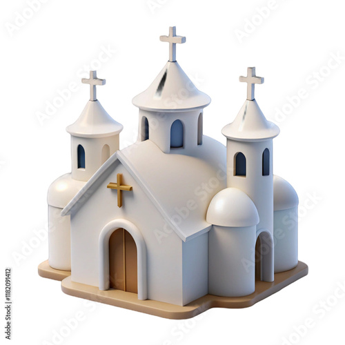 3D Render of a Charming White Church 