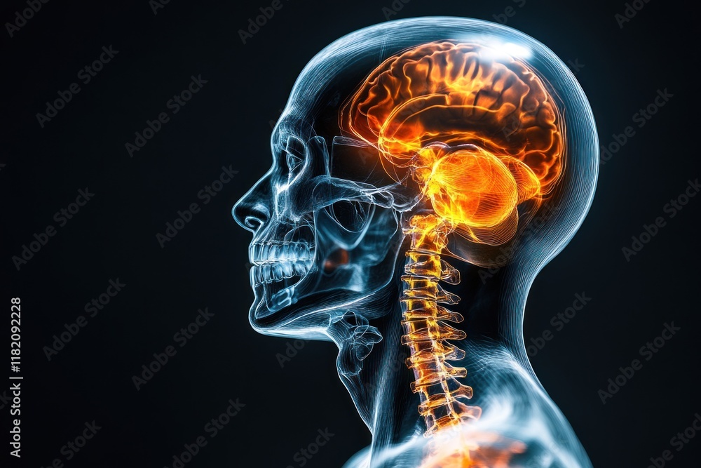 Illuminated Brain Scan, Anatomy, X-Ray, Medical, Study, Dark Background, Healthcare, Education Illuminated Brain Scan, Anatomy, X-Ray, Medical, Study, Dark Background, Healthcare, Education