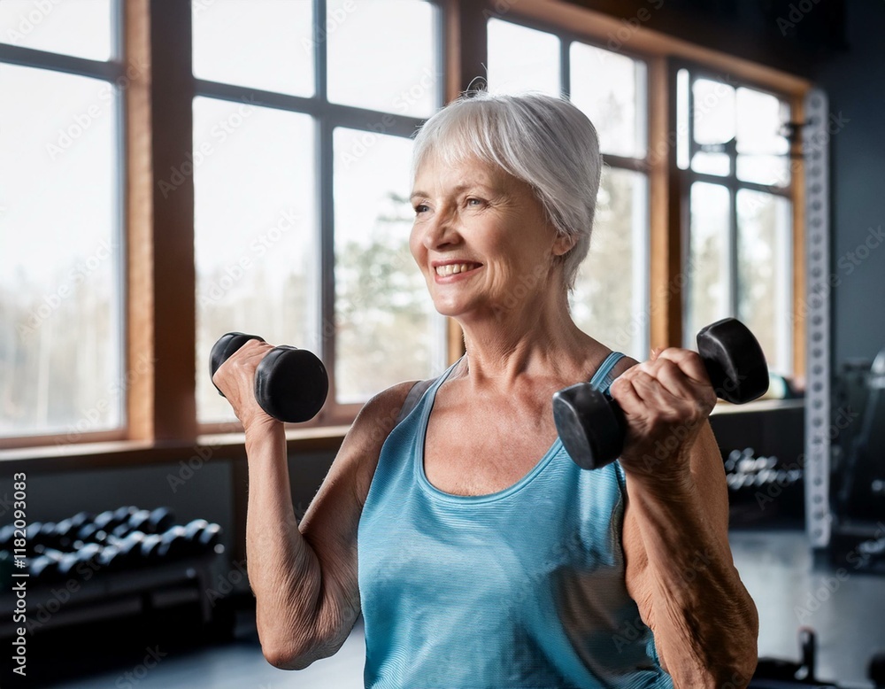 Obraz premium Starsza osoba ćwiczy na siłowni zajęcia fitness dla seniorów