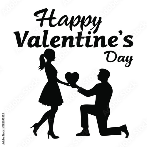  Happy valentine's day couple proposing vector silhouette