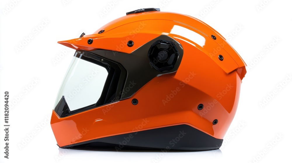 Fototapeta premium Bright Orange Motorcycle Helmet on White Background