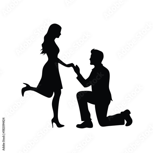  Happy valentine's day couple proposing vector silhouette