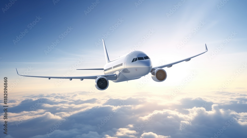Obraz premium Airplane with Wings Against a Sunset, Sleek Airplane with Powerful Wings, The Power of the Wings