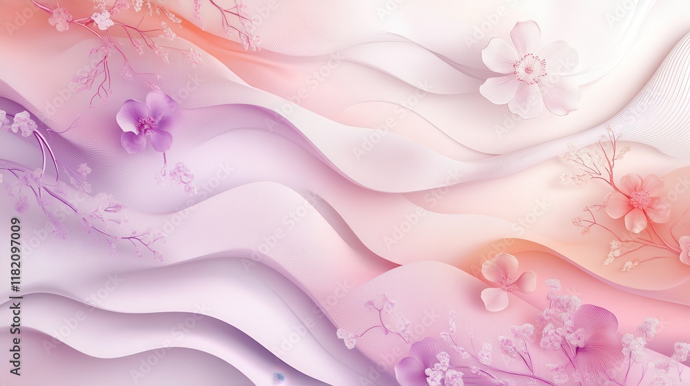 Elegant abstract wave designs in light pink and lavender digital art floral elements soft aesthetic high detail Elegant abstract wave designs in light pink and lavender digital art floral elements soft aesthetic high detail