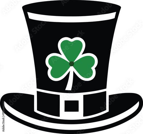 Top Hat with Shamrock Silhouette, Black top hats silhouette pattern, white background, festive St. Patrick's Day design
