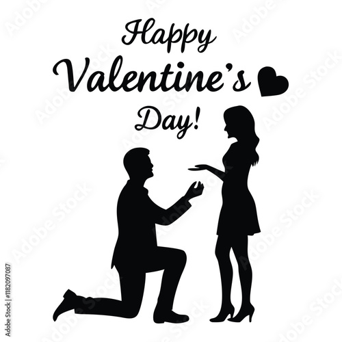  Happy valentine's day couple proposing vector silhouette