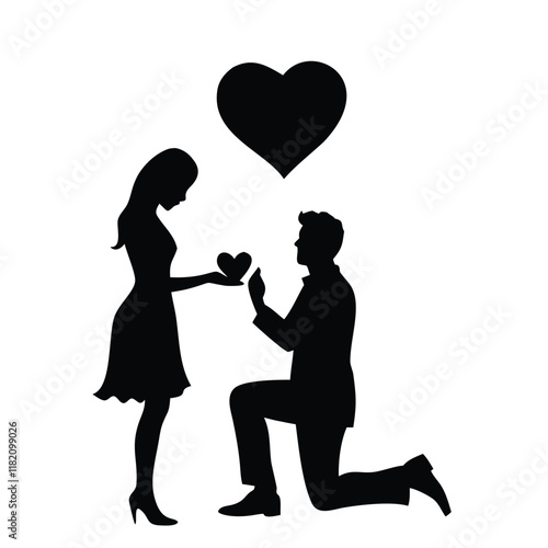  Happy valentine's day couple proposing vector silhouette