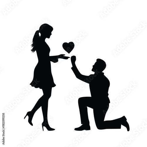  Happy valentine's day couple proposing vector silhouette