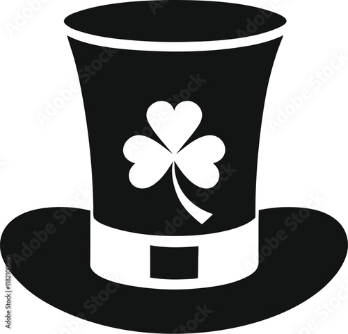 Top Hat with Shamrock Silhouette, Black top hats silhouette pattern, white background, festive St. Patrick's Day design
