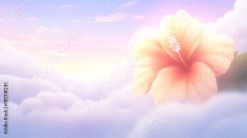 Hibiscus Flower in Heavenly Cloud Panorama
