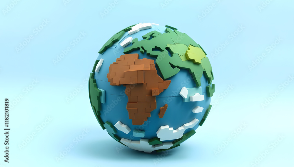 Naklejka premium Planet Earth assembled from blocks, Earth Day, generativ ai, papercraft, with white tones